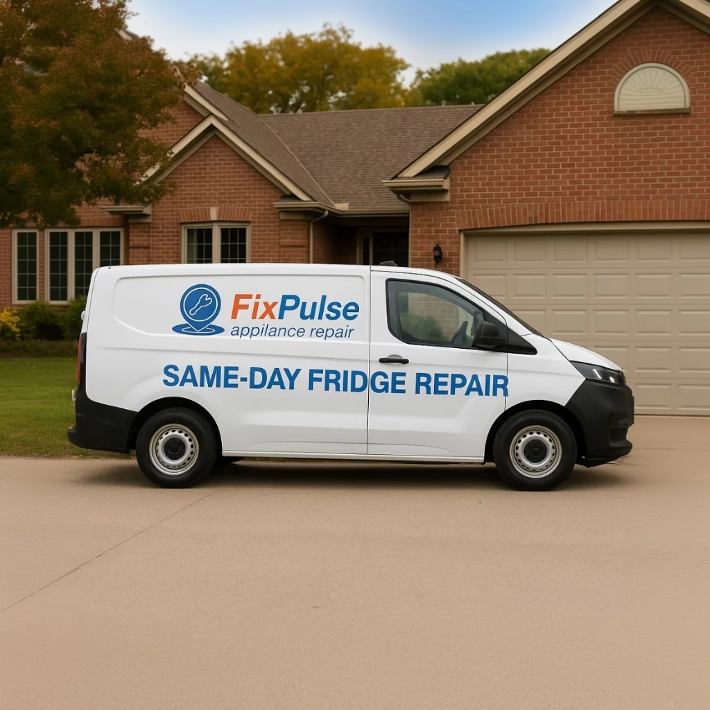A repair technician examining a home refrigerator.